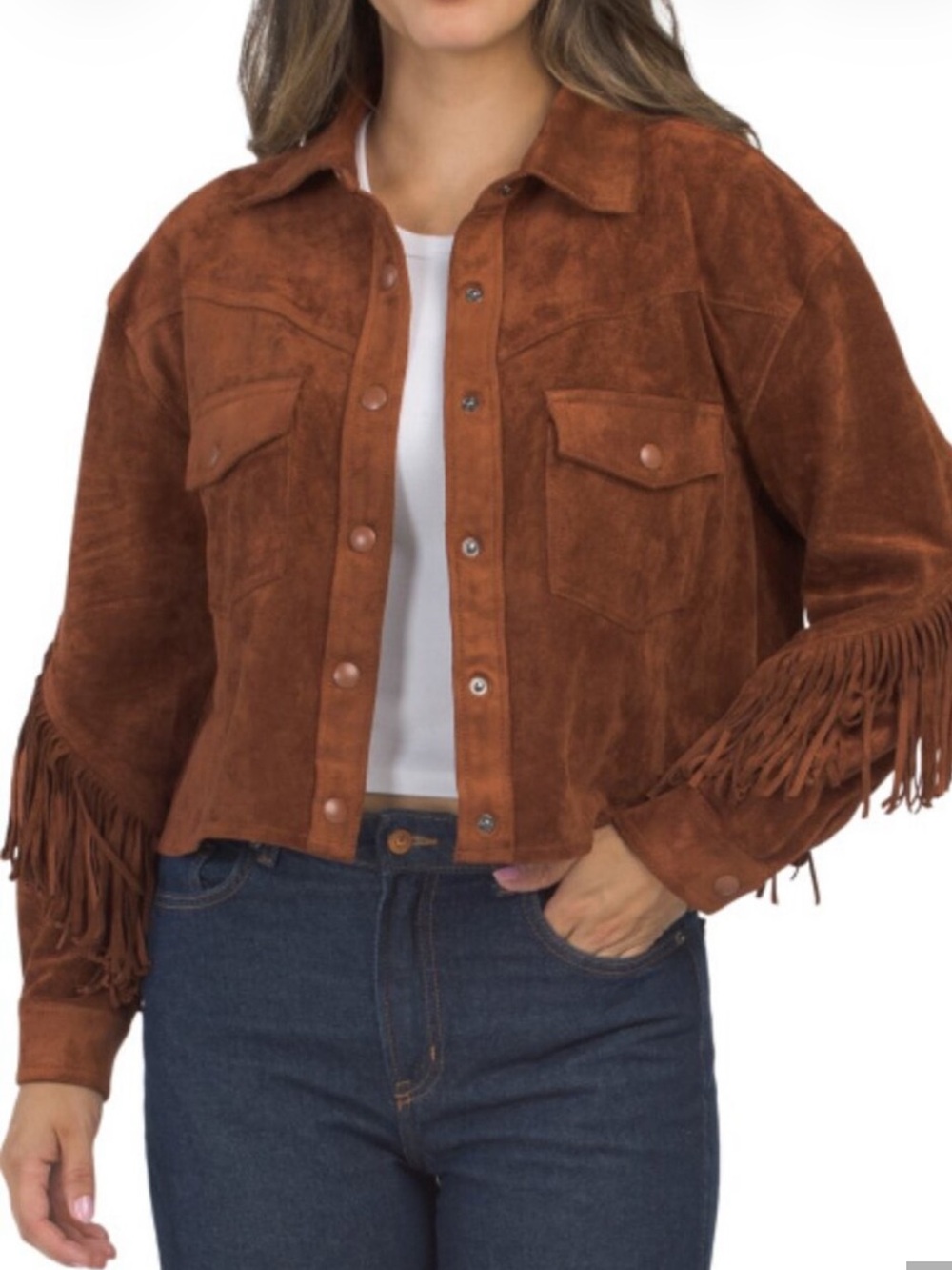 NWT Chosen Texas Faux Fringe Cropped Shacket 🤠